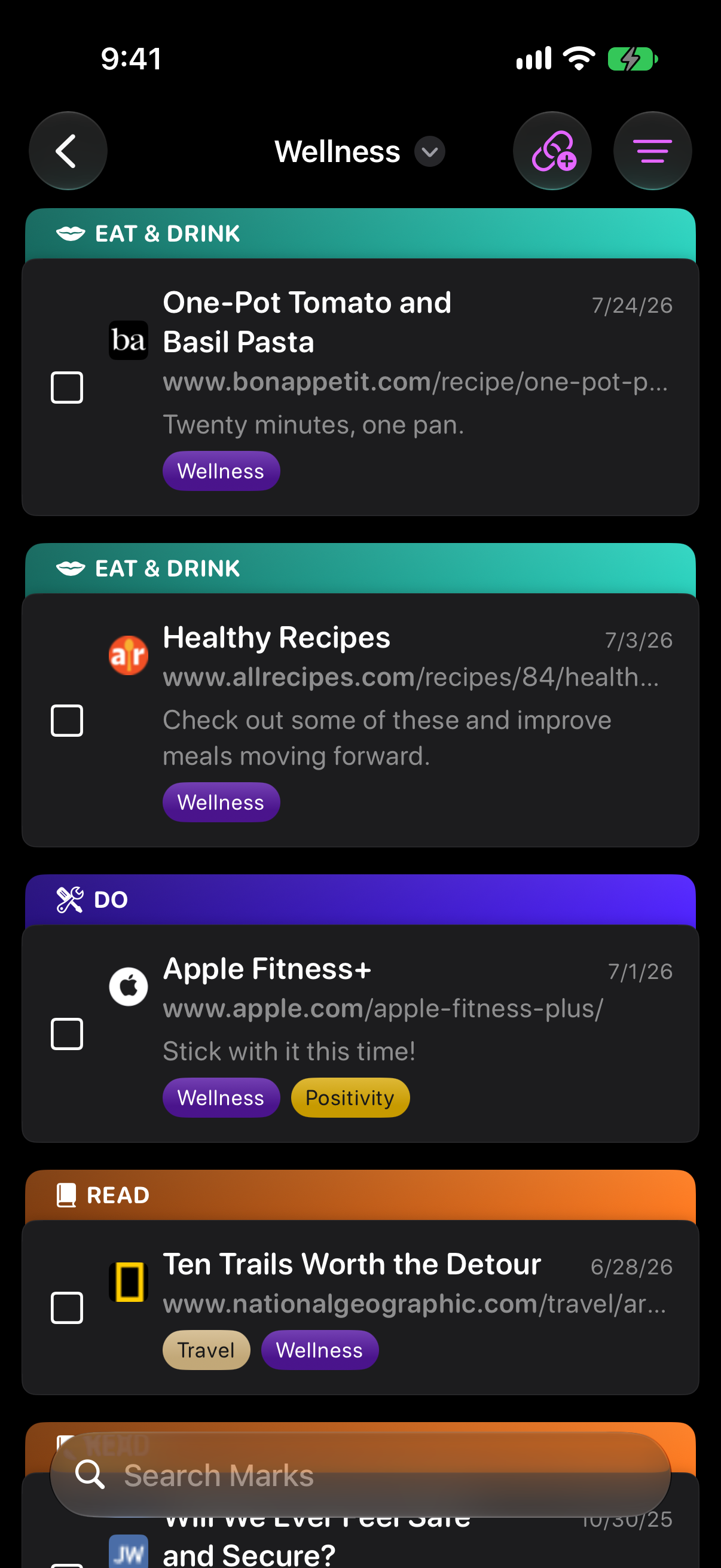 A tagged list on iPhone
